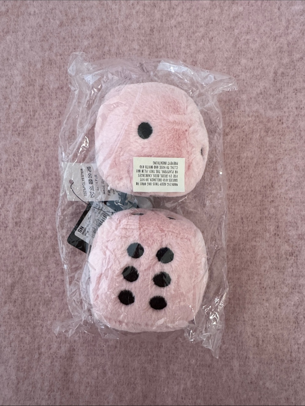 Plush Pink Dice Pair - Soft Decorative Dice Keychain